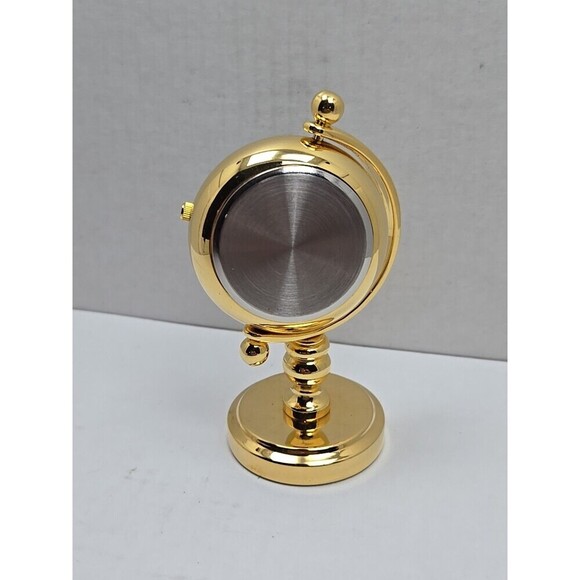 Miniature Gold World Map Desk Clock Quartz Japan Movt New Battery Working Gimbal - Picture 7 of 8